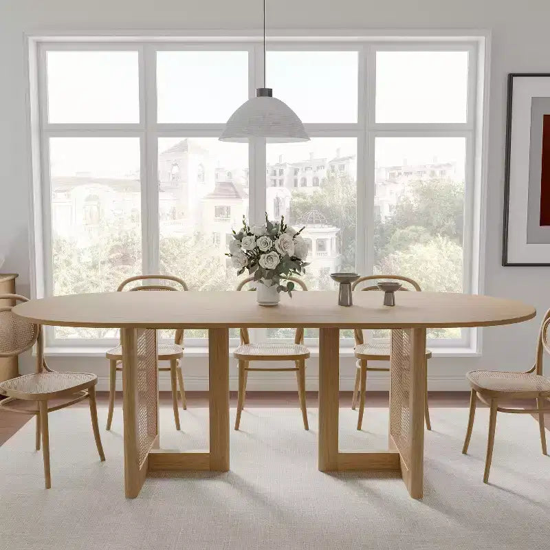 PexFix 79 x 33.5 Farmhouse Kitchen Dining Room Table Home Furniture Oval Natural Kitchen Table with Rattan Woven Legs for Kitchen Bar Living Room