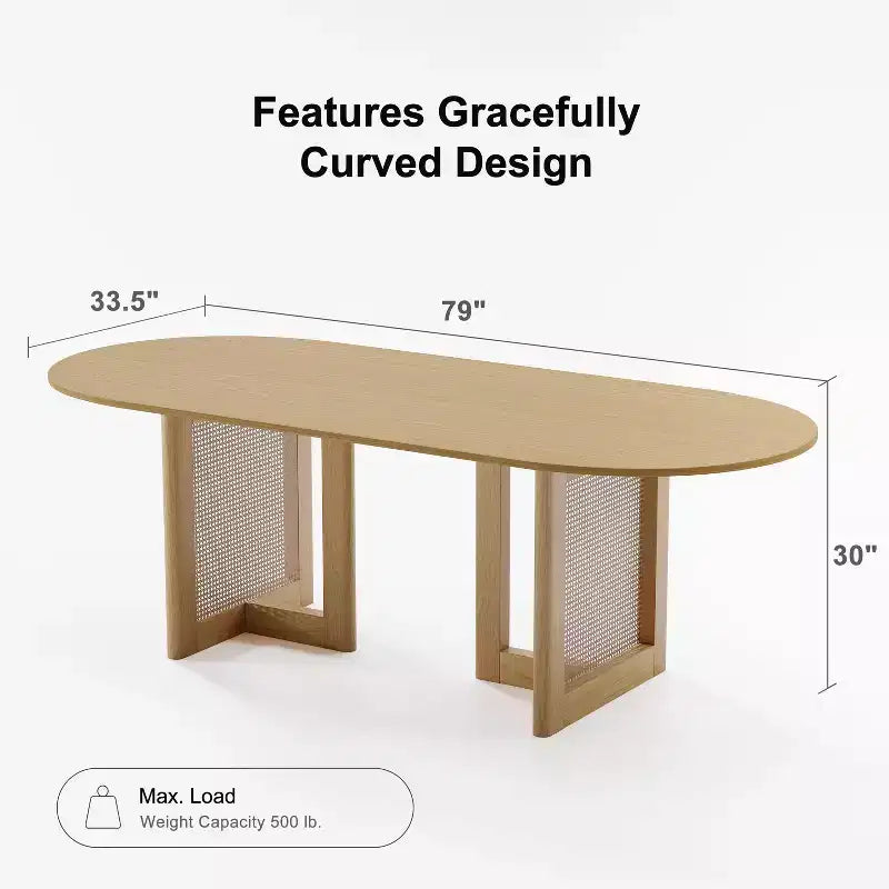 PexFix 79 x 33.5 Farmhouse Kitchen Dining Room Table Home Furniture Oval Natural Kitchen Table with Rattan Woven Legs for Kitchen Bar Living Room