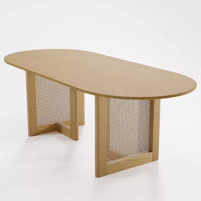 PexFix 79 x 33.5 Farmhouse Kitchen Dining Room Table Home Furniture Oval Natural Kitchen Table with Rattan Woven Legs for Kitchen Bar Living Room