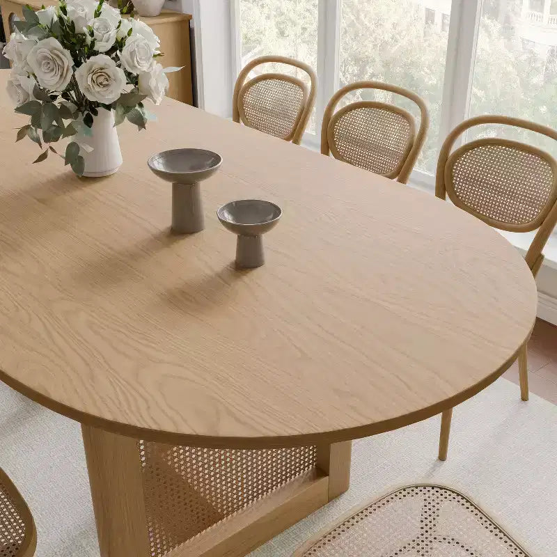 PexFix 79 x 33.5 Farmhouse Kitchen Dining Room Table Home Furniture Oval Natural Kitchen Table with Rattan Woven Legs for Kitchen Bar Living Room
