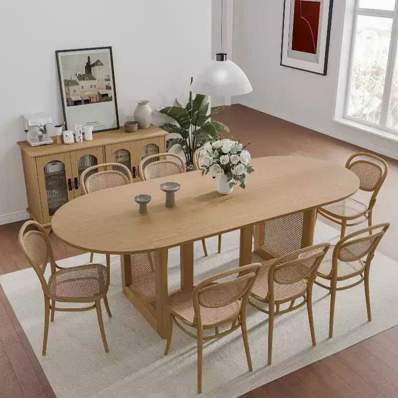 PexFix 79 x 33.5 Farmhouse Kitchen Dining Room Table Home Furniture Oval Natural Kitchen Table with Rattan Woven Legs for Kitchen Bar Living Room