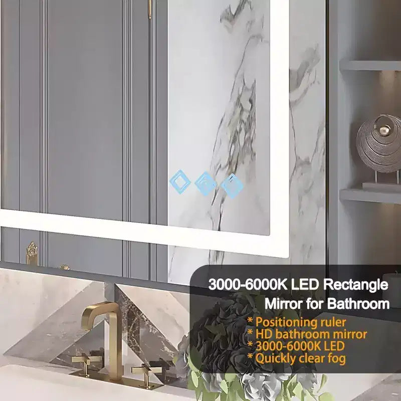 Acekool Bathroom Wall Mirror with Adjustable Brightness, Anti-Fog, Touch Control, Memory Function, Modern Vanity Mirror 32x24in