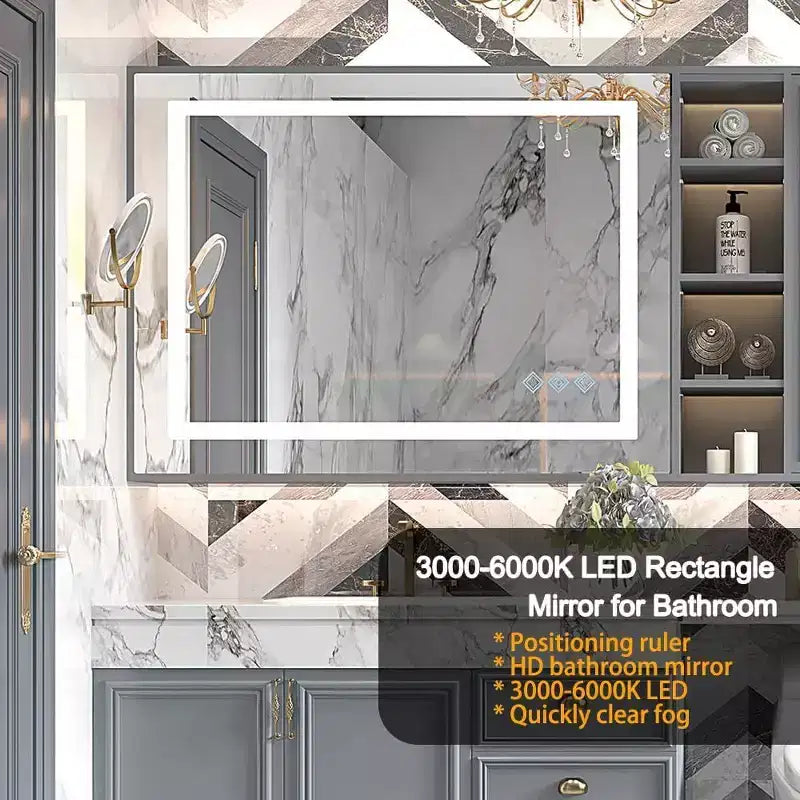 Acekool Bathroom Wall Mirror with Adjustable Brightness, Anti-Fog, Touch Control, Memory Function, Modern Vanity Mirror 32x24in
