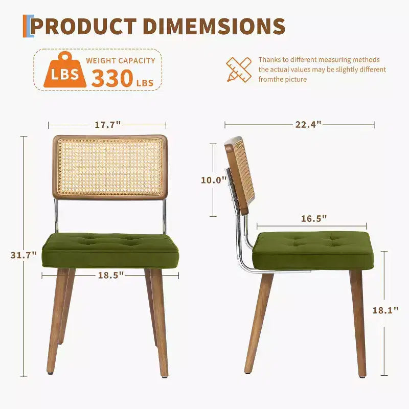Acekool Rattan Dining Chairs Set of 2, PU Upholstered Kitchen Chairs with Tall Cane Backrest & Strong Wood Legs for Dining Room