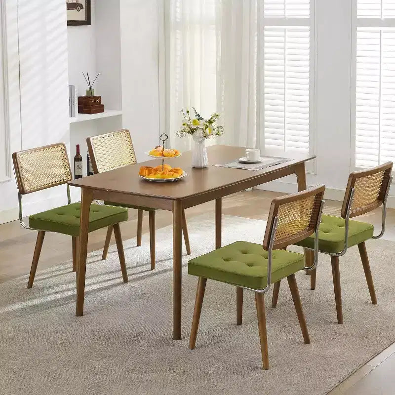 Acekool Rattan Dining Chairs Set of 2, PU Upholstered Kitchen Chairs with Tall Cane Backrest & Strong Wood Legs for Dining Room