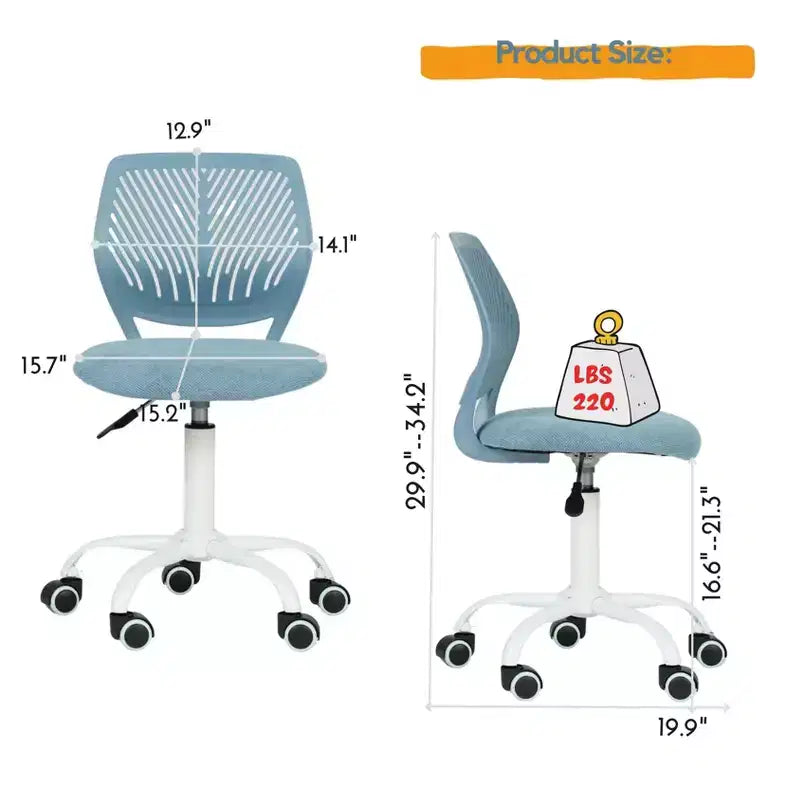Homy Casa Adjustable Armless Swivel Study Chair for Kids, Dorm & Small Home Office
