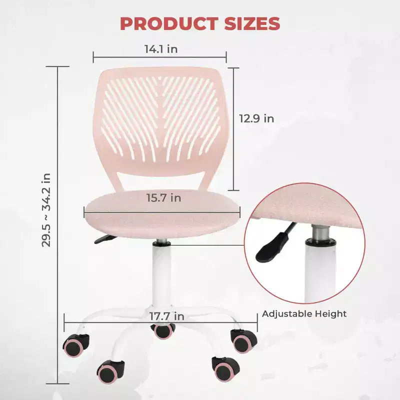 Homy Casa Adjustable Armless Swivel Study Chair for Kids, Dorm & Small Home Office