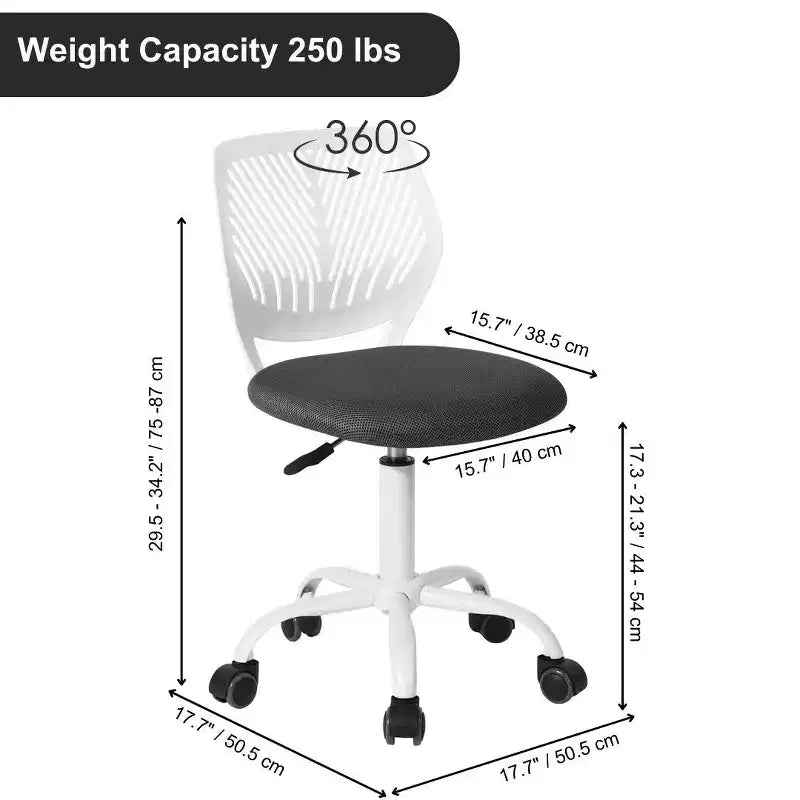 Homy Casa Adjustable Armless Swivel Study Chair for Kids, Dorm & Small Home Office