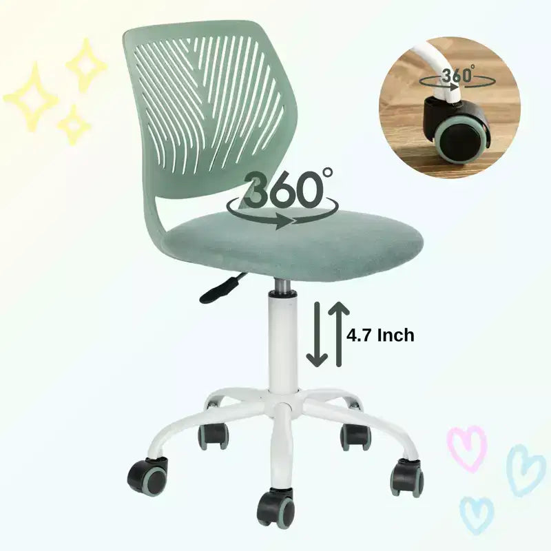 Homy Casa Adjustable Armless Swivel Study Chair for Kids, Dorm & Small Home Office
