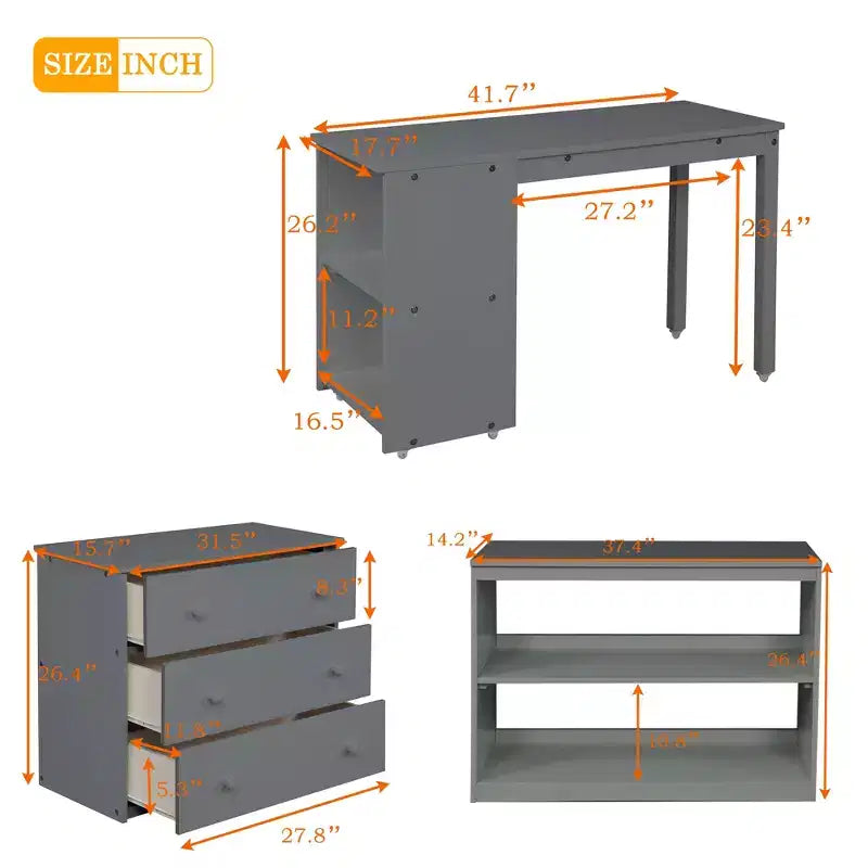 Low Twin Size Loft Bed with Cabinet for Kids, Wood Loft Bed Frame with Rolling Portable Desk
