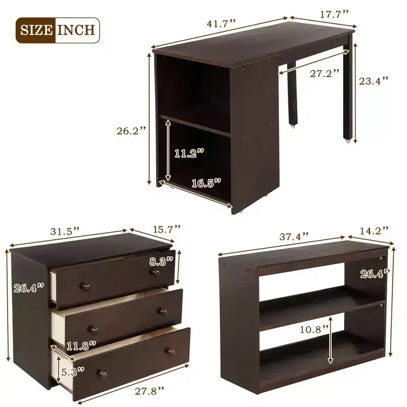 Low Twin Size Loft Bed with Cabinet for Kids, Wood Loft Bed Frame with Rolling Portable Desk