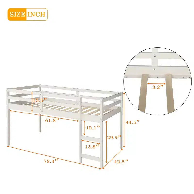 Low Twin Size Loft Bed with Cabinet for Kids, Wood Loft Bed Frame with Rolling Portable Desk