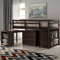 Low Twin Size Loft Bed with Cabinet for Kids, Wood Loft Bed Frame with Rolling Portable Desk