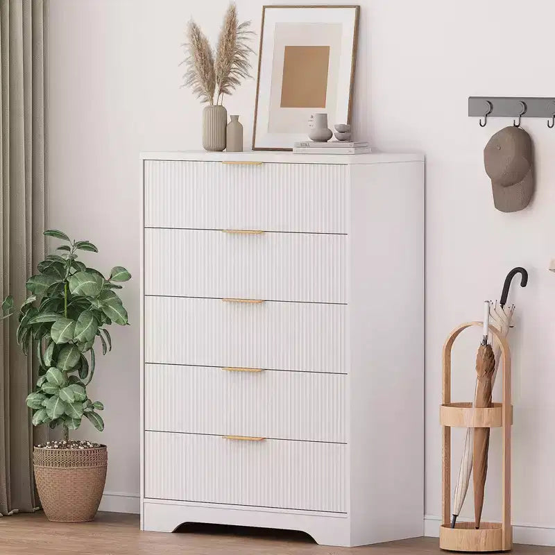 5 Drawer Dresser for Bedroom, 31.5W Wooden Chest of Drawers with Gold Handle, Storage Dresser Organizer, Closet Dresser for Bedroom Hallway