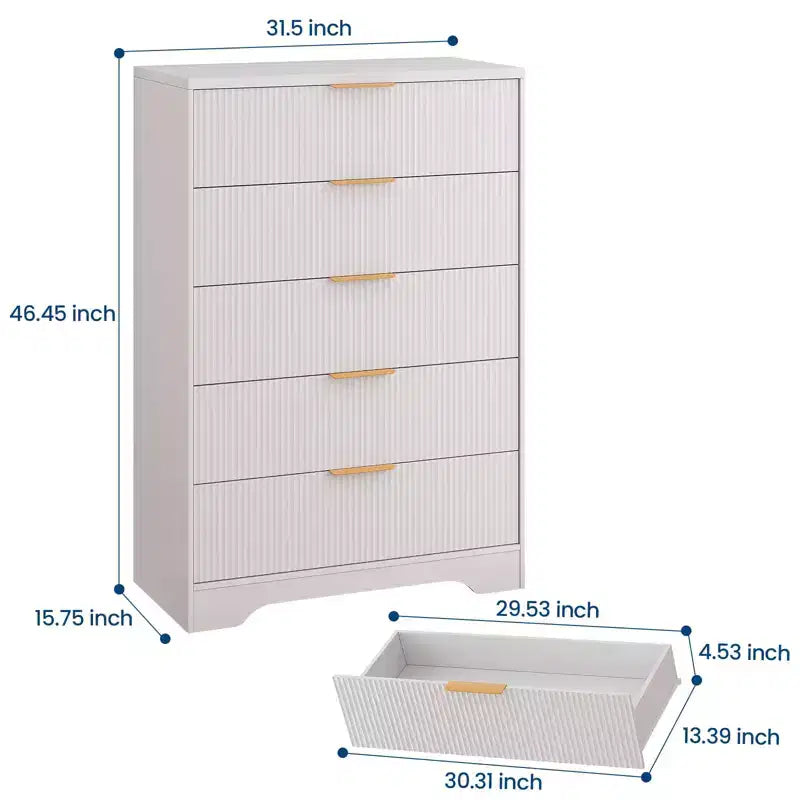 5 Drawer Dresser for Bedroom, 31.5W Wooden Chest of Drawers with Gold Handle, Storage Dresser Organizer, Closet Dresser for Bedroom Hallway