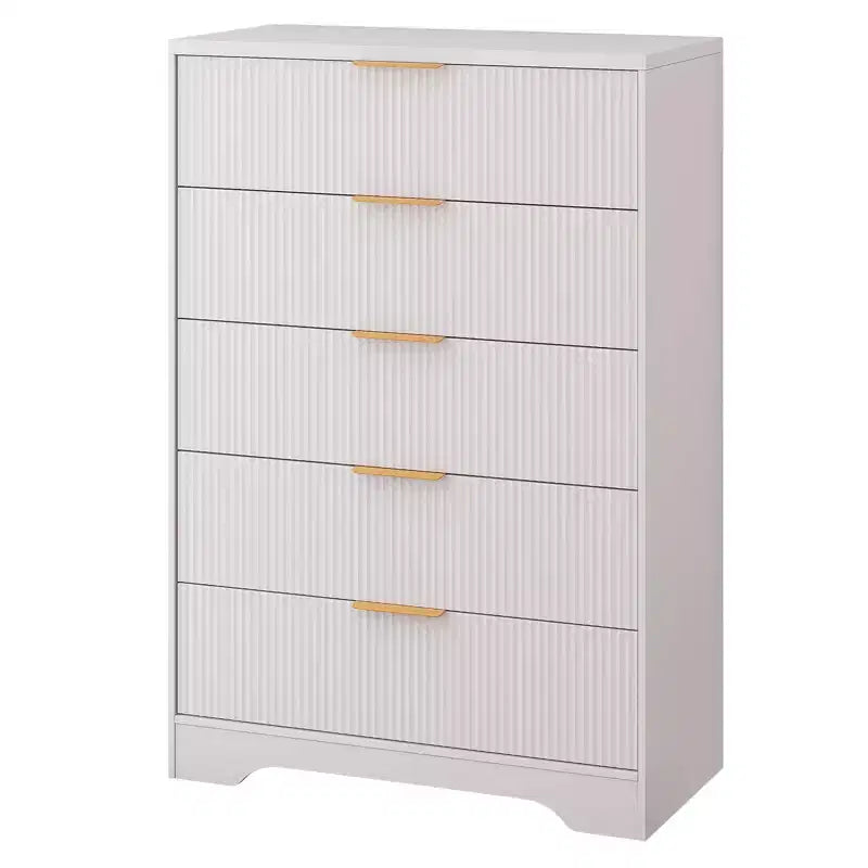 5 Drawer Dresser for Bedroom, 31.5W Wooden Chest of Drawers with Gold Handle, Storage Dresser Organizer, Closet Dresser for Bedroom Hallway