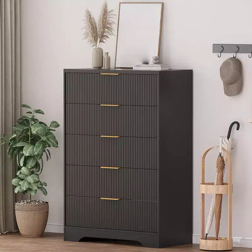5 Drawer Dresser for Bedroom, 31.5W Wooden Chest of Drawers with Gold Handle, Storage Dresser Organizer, Closet Dresser for Bedroom Hallway