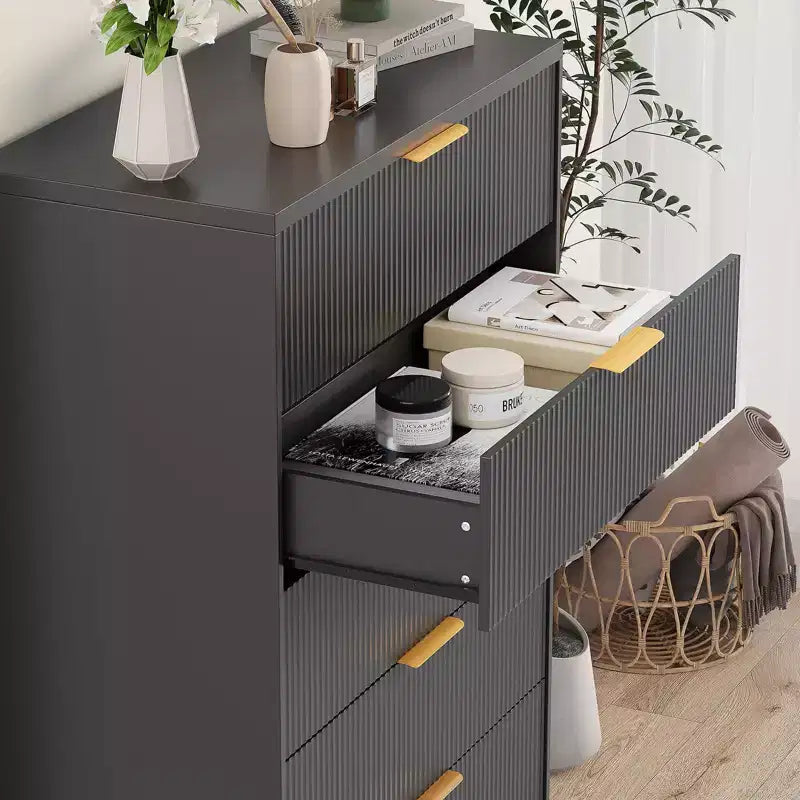 5 Drawer Dresser for Bedroom, 31.5W Wooden Chest of Drawers with Gold Handle, Storage Dresser Organizer, Closet Dresser for Bedroom Hallway