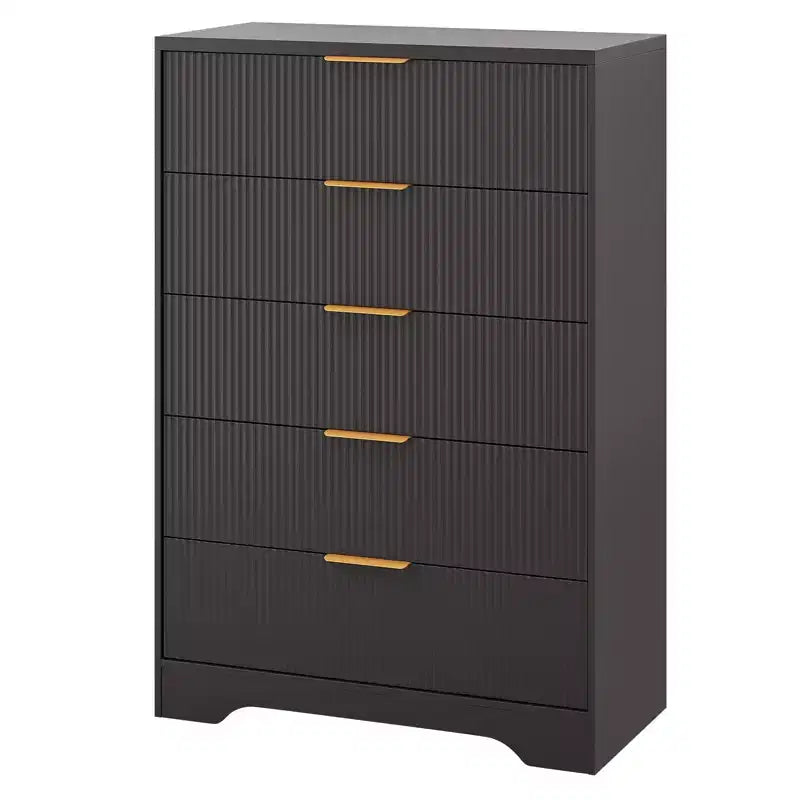 5 Drawer Dresser for Bedroom, 31.5W Wooden Chest of Drawers with Gold Handle, Storage Dresser Organizer, Closet Dresser for Bedroom Hallway