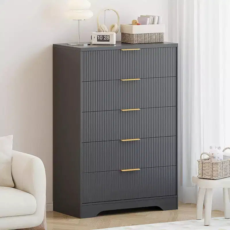 5 Drawer Dresser for Bedroom, 31.5W Wooden Chest of Drawers with Gold Handle, Storage Dresser Organizer, Closet Dresser for Bedroom Hallway