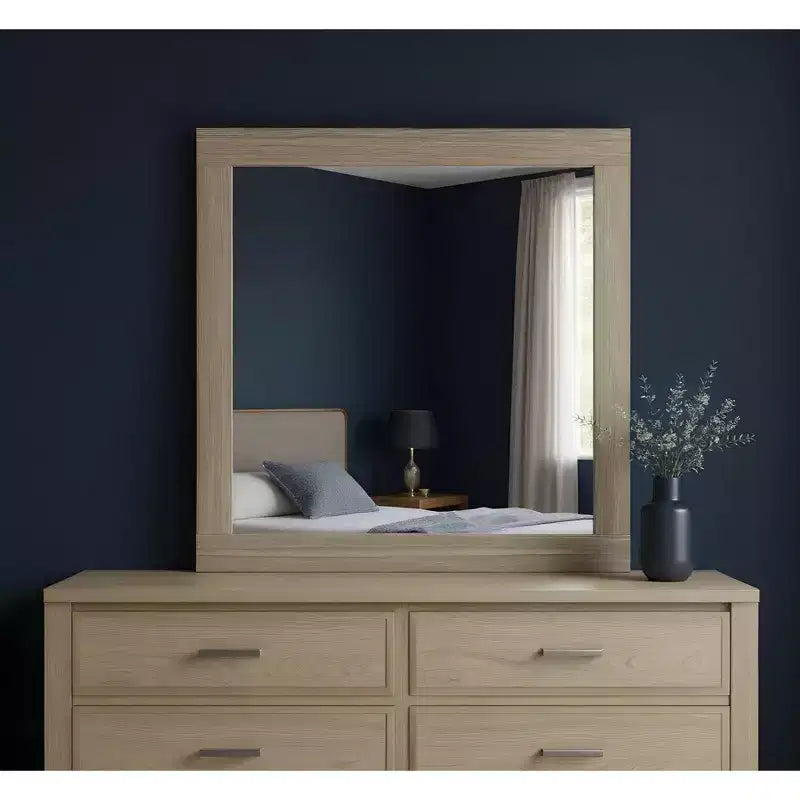 HomeRoots 35 Natural Wood Square Frame Mounted Dresser Mirror