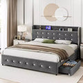 Bed Frame with Storage Headboard, 4 Drawers, and Charging Station, Velvet Upholstered Platform Design, No Box Spring Required, Sturdy Support.