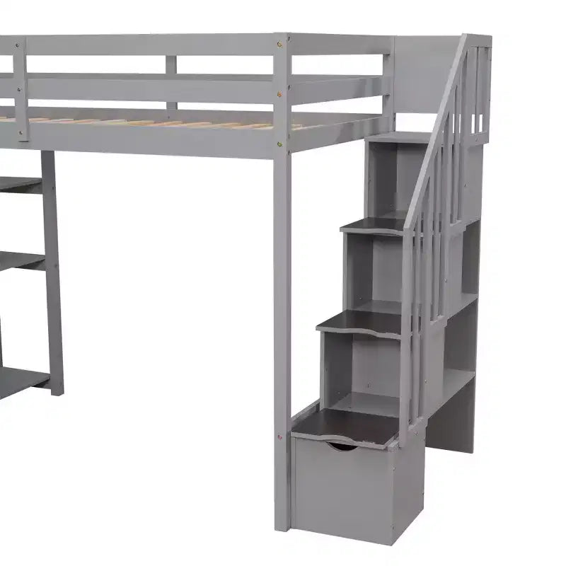 Twin Size Loft Bed with Storage Drawers and Stairs, Wooden High Loft Bed with Shelves for Kids Teens Boys Girls