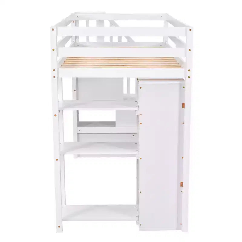 Twin Size Loft Bed with Storage Drawers and Stairs, Wooden High Loft Bed with Shelves for Kids Teens Boys Girls