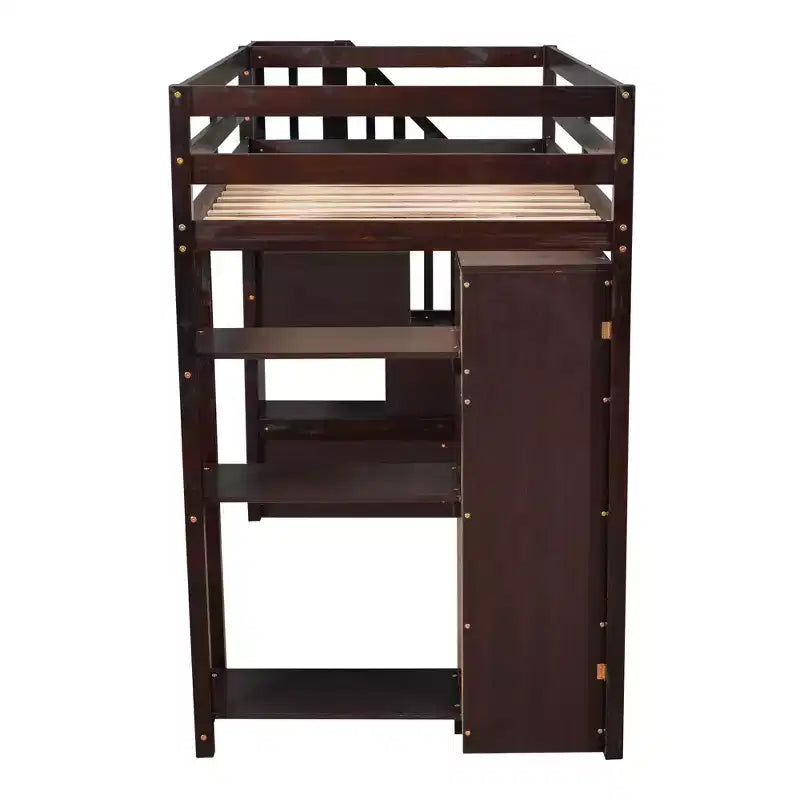 Twin Size Loft Bed with Storage Drawers and Stairs, Wooden High Loft Bed with Shelves for Kids Teens Boys Girls
