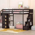 Twin Size Loft Bed with Storage Drawers and Stairs, Wooden High Loft Bed with Shelves for Kids Teens Boys Girls