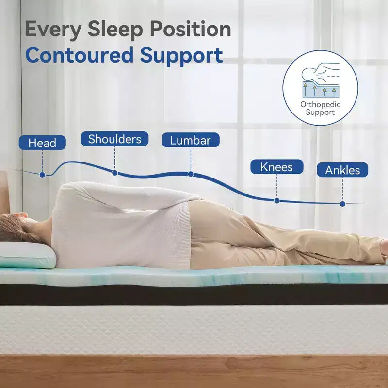Dyonery Extra Firm Mattress Topper Twin Size 3 Inch, Pain Relieving Foam Bed Topper, Gel Memory Foam&High-Density Foam Mattress Pad