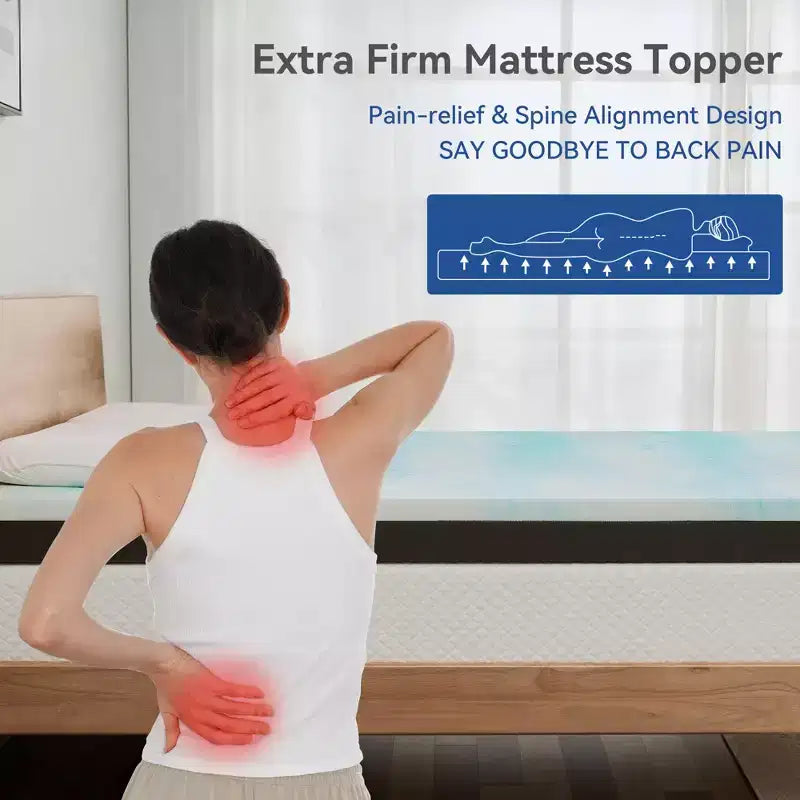 Dyonery Extra Firm Mattress Topper Twin Size 3 Inch, Pain Relieving Foam Bed Topper, Gel Memory Foam&High-Density Foam Mattress Pad
