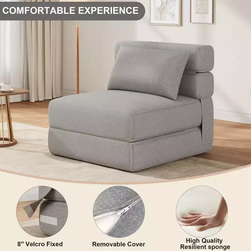 TROPOW Floor Chair 2-in-1 Folding Bed with Decorative Cushion Sleeping Chair with Bed Function