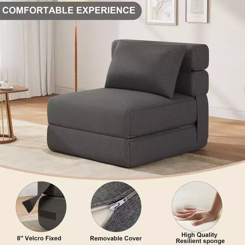 TROPOW Floor Chair 2-in-1 Folding Bed with Decorative Cushion Sleeping Chair with Bed Function