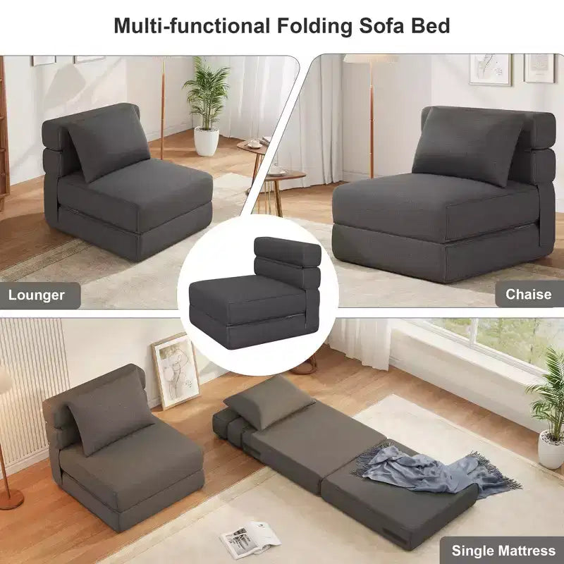TROPOW Floor Chair 2-in-1 Folding Bed with Decorative Cushion Sleeping Chair with Bed Function