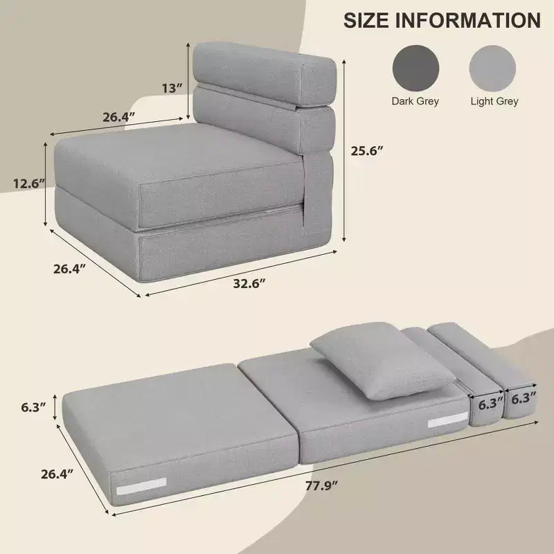 TROPOW Floor Chair 2-in-1 Folding Bed with Decorative Cushion Sleeping Chair with Bed Function