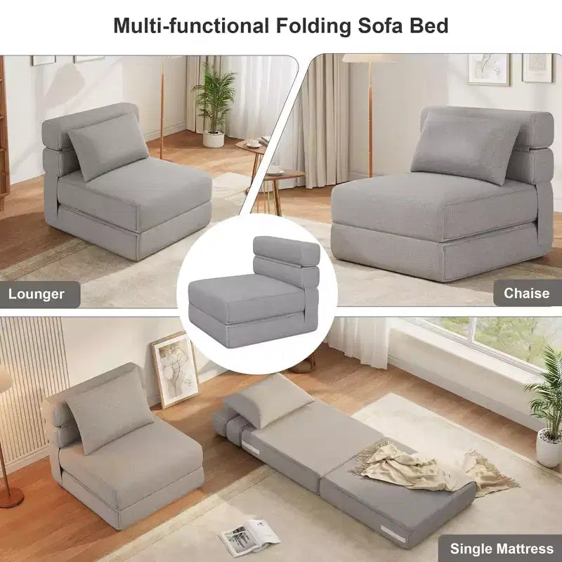 TROPOW Floor Chair 2-in-1 Folding Bed with Decorative Cushion Sleeping Chair with Bed Function