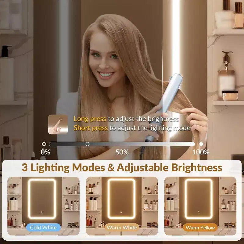 Makeup Vanity Desk with Lighted Mirror, Charging Station, Padded Stool, Hair Dryer Rack, 3 Lighting Modes Adjustable Dressing Table for Bedroom