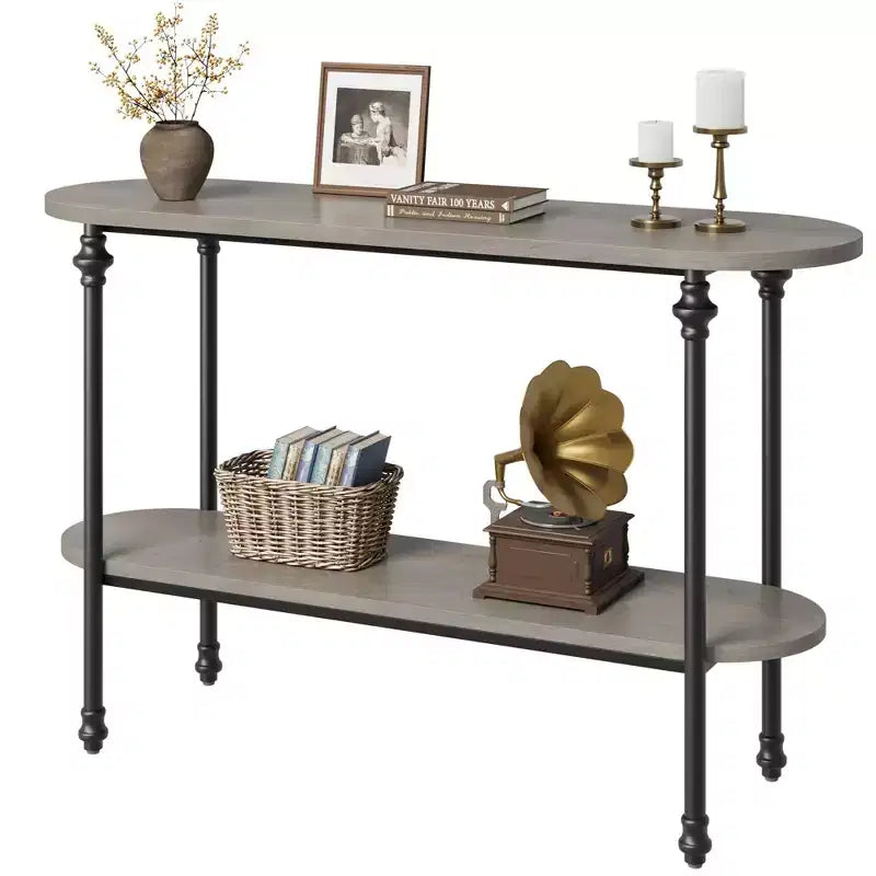 Coolmee Entryway Table, 43.3 inch Console Table with Storage, 2 Tier Sofa Table with Metal Frame, Behind Couch Table for Living Room, Hallway
