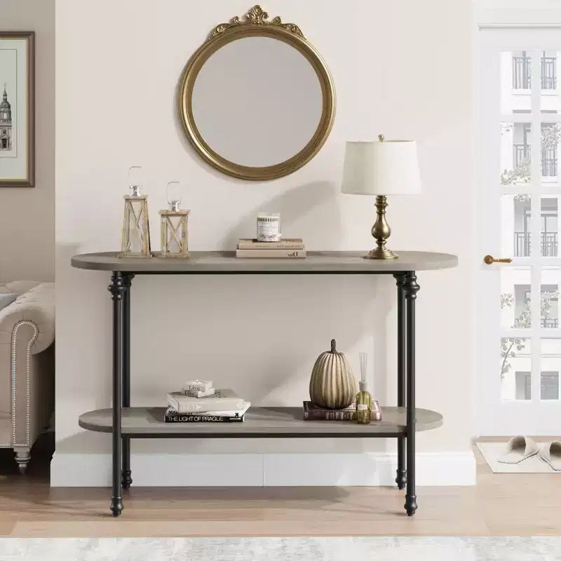 Coolmee Entryway Table, 43.3 inch Console Table with Storage, 2 Tier Sofa Table with Metal Frame, Behind Couch Table for Living Room, Hallway