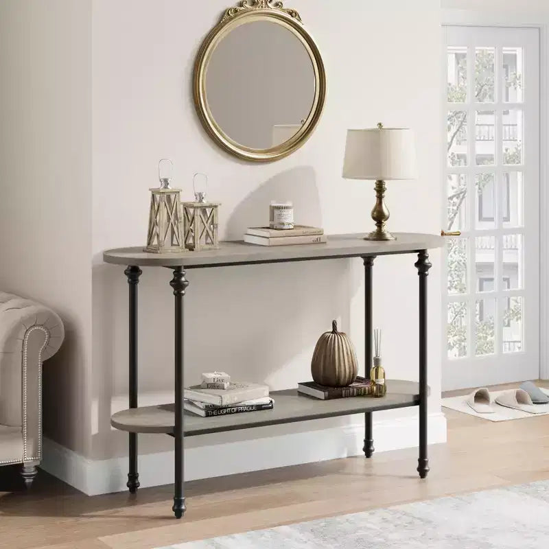 Coolmee Entryway Table, 43.3 inch Console Table with Storage, 2 Tier Sofa Table with Metal Frame, Behind Couch Table for Living Room, Hallway