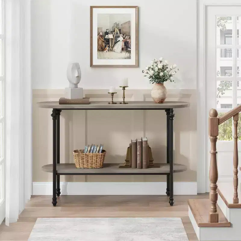 Coolmee Entryway Table, 43.3 inch Console Table with Storage, 2 Tier Sofa Table with Metal Frame, Behind Couch Table for Living Room, Hallway