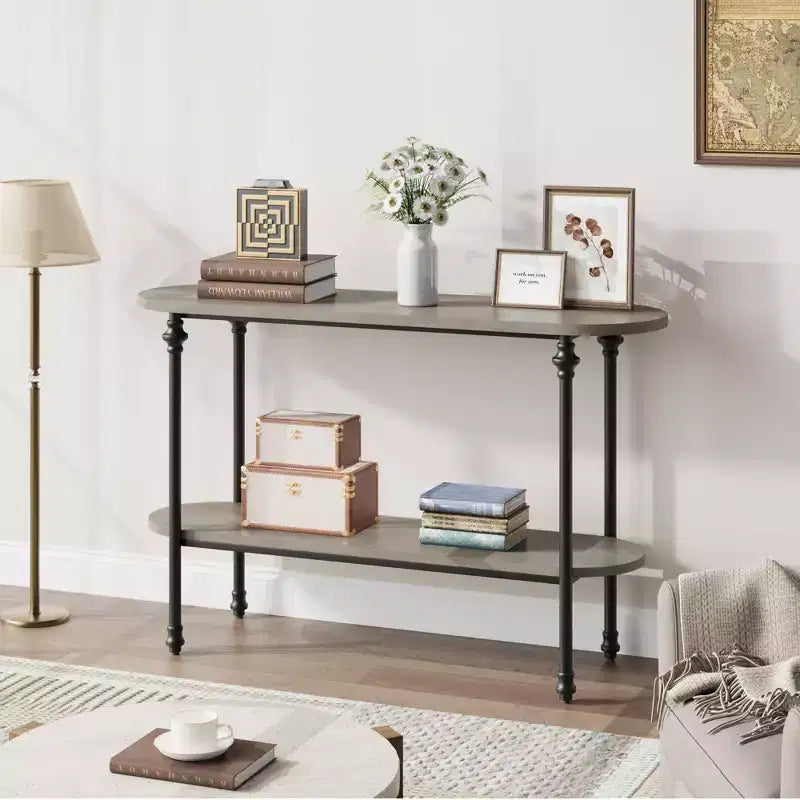 Coolmee Entryway Table, 43.3 inch Console Table with Storage, 2 Tier Sofa Table with Metal Frame, Behind Couch Table for Living Room, Hallway