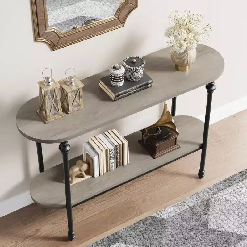 Coolmee Entryway Table, 43.3 inch Console Table with Storage, 2 Tier Sofa Table with Metal Frame, Behind Couch Table for Living Room, Hallway