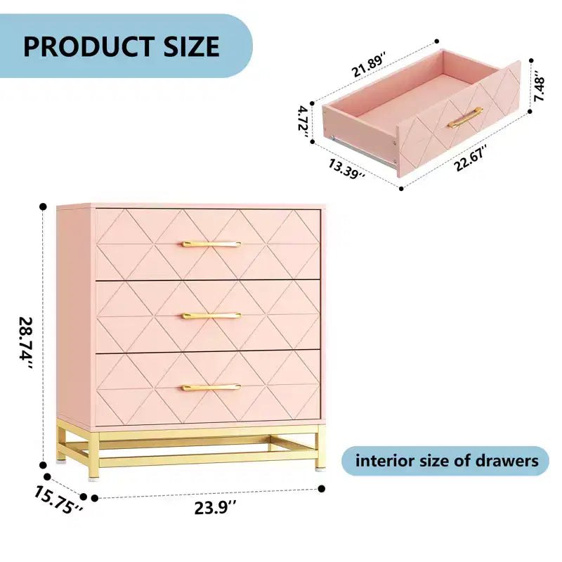 28.7 H 3-Drawer Dresser for Bedroom & Closet Slim Tall Chest with Soft-Close Glides Anti-Tip Kit