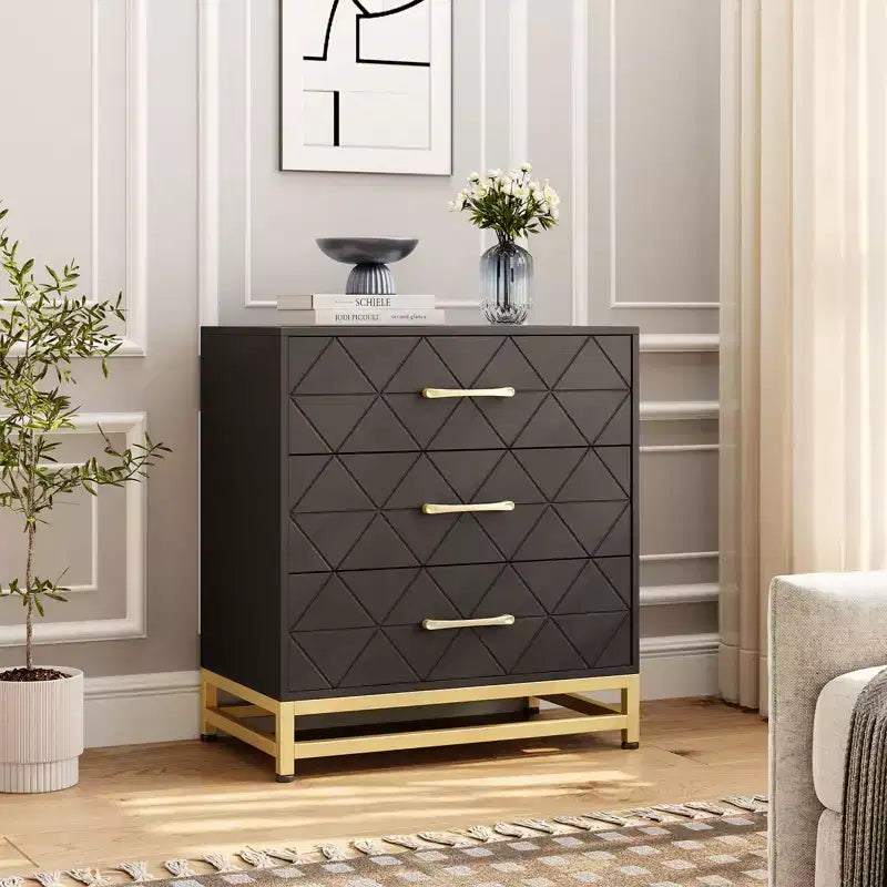 28.7 H 3-Drawer Dresser for Bedroom & Closet Slim Tall Chest with Soft-Close Glides Anti-Tip Kit
