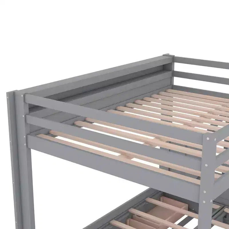 Full over Full Bunk Bed with Drawers and Staircase for Storage, Wood Full Convertible Bunk Bed with Bedside Table for Kids Teens