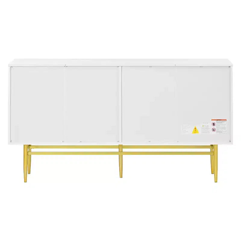 Hostack 4-Door Sideboard Cabinet with Gold Metal Handles and Elegant Storage for Dining and Living Room, White