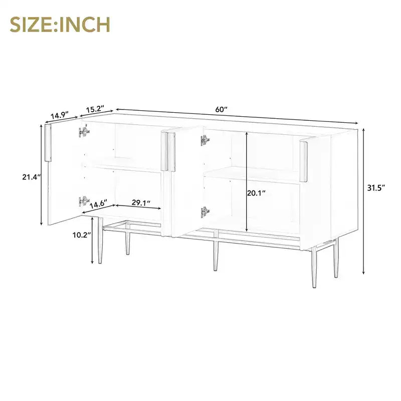 Hostack 4-Door Sideboard Cabinet with Gold Metal Handles and Elegant Storage for Dining and Living Room, White