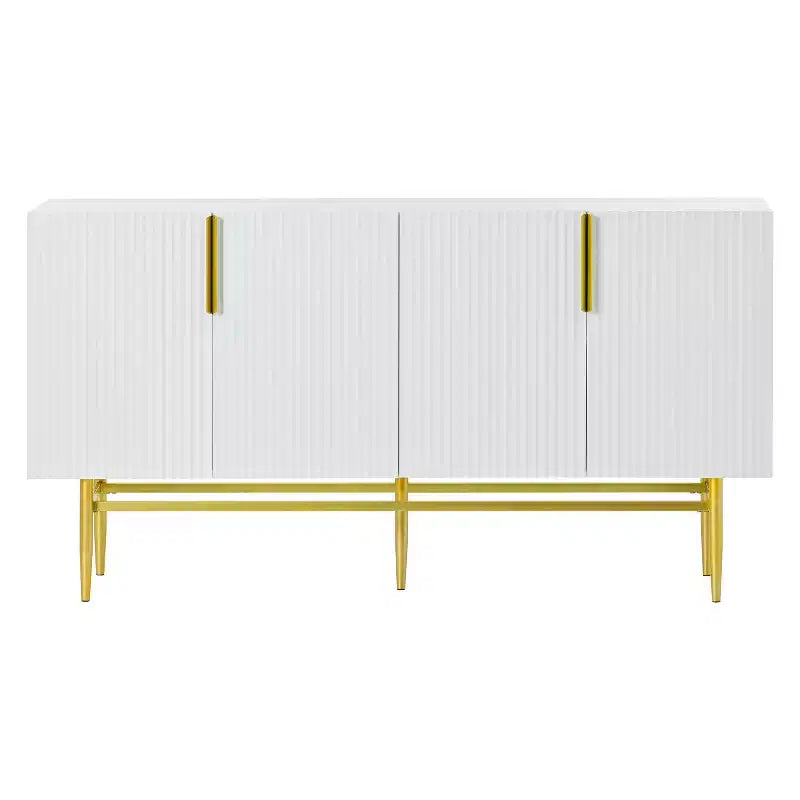 Hostack 4-Door Sideboard Cabinet with Gold Metal Handles and Elegant Storage for Dining and Living Room, White
